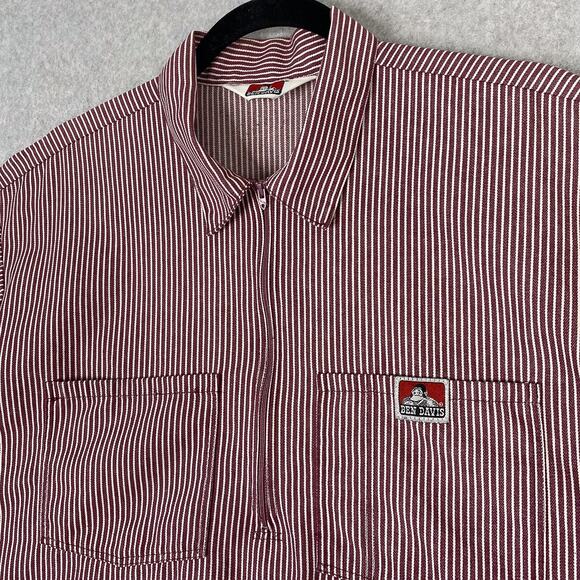 Ben Davis Shirt Mens L Striped 1/4 Zip Work Shirt Short Sleeve - Picture 2 of 10